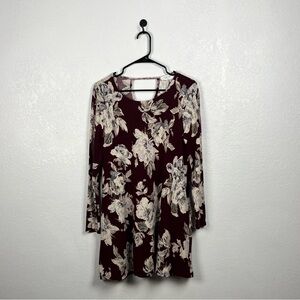 Peach Love California Women’s burgundy floral tunic Mini dress Long sleeve Chic